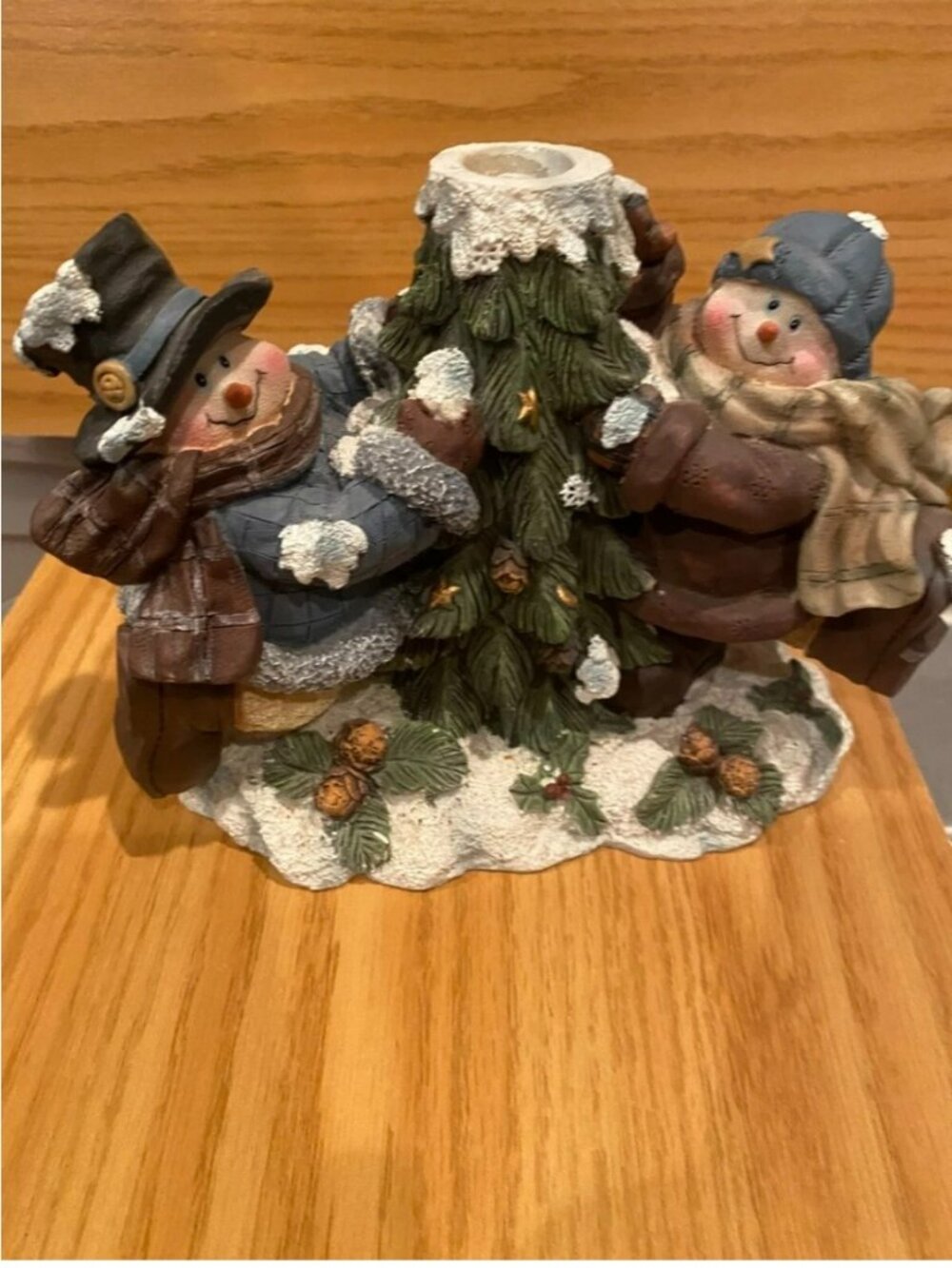 Plaster candle holder snowman 6 by 8 inches holds one candle